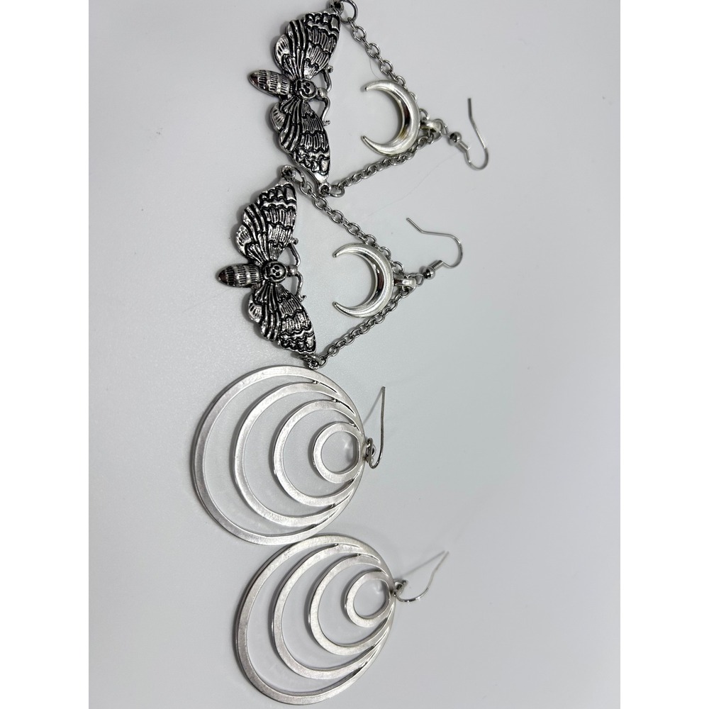 Unbranded Earrings Set Women OS Silver Good Moth Moon & Concentric Hoop Bundle - Picture 10 of 11